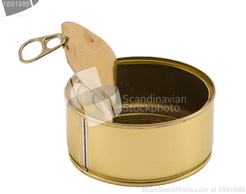 Image of empty silver metal fish meat food tin can open 