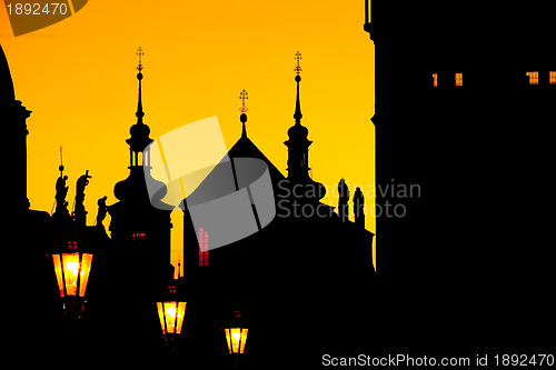 Image of Prague towers in the night