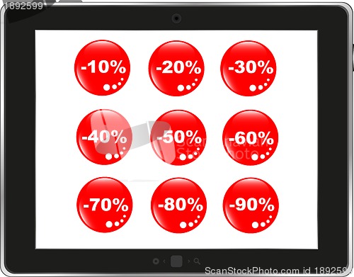 Image of Business dashboard with a sale stickers in a pc tablet