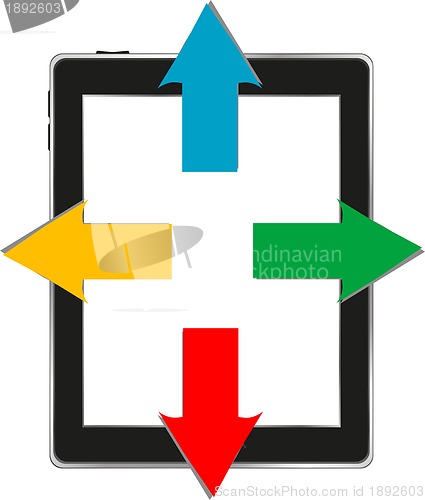 Image of Vector illustration of tablet pc with arrows. business