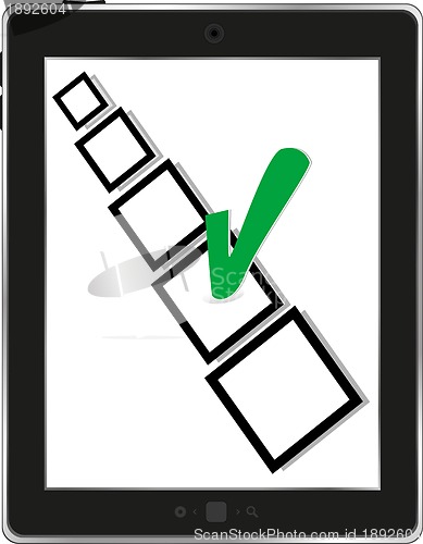 Image of Tablet computer with check box on the screen, vector
