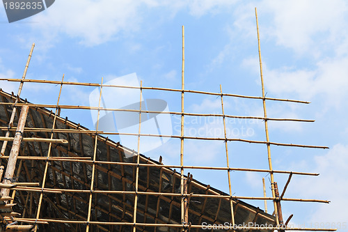 Image of bamboo scaffolding in construction site