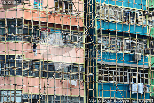 Image of bamboo scaffolding of repairing old buildings