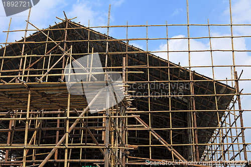 Image of bamboo scaffolding in construction site