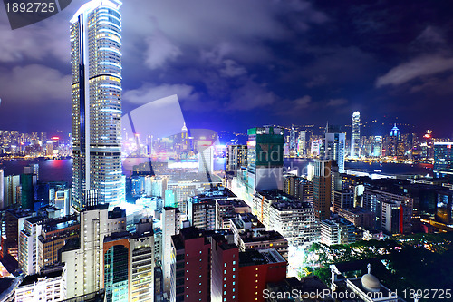 Image of Hong Kong with crowded buildings at night