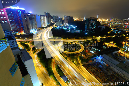 Image of traffic in Hong Kong at night