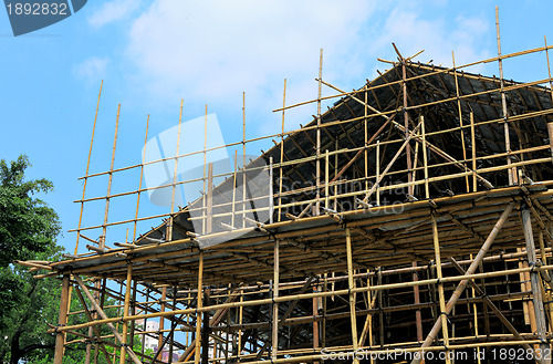 Image of bamboo scaffolding in construction site