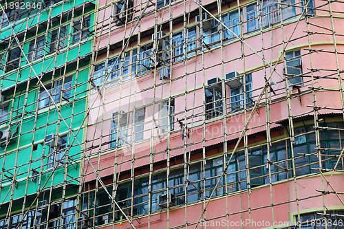 Image of bamboo scaffolding of repairing old buildings