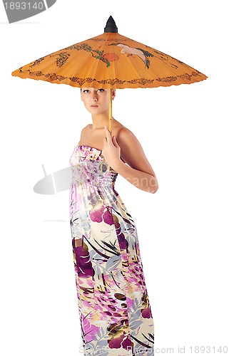 Image of Attractive girl with umbrella