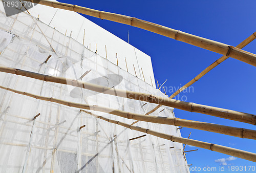 Image of bamboo scaffolding in construction site