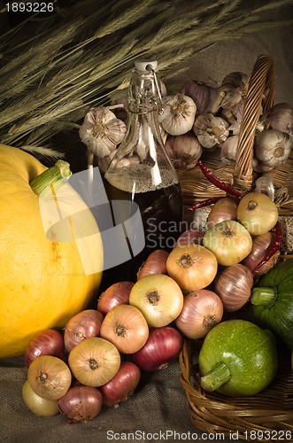 Image of Still-life with vegetables in rural style