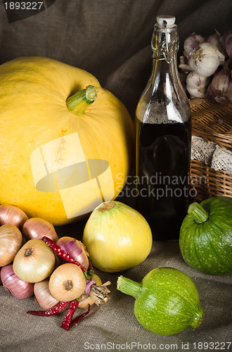 Image of Still-life with vegetables in rural style