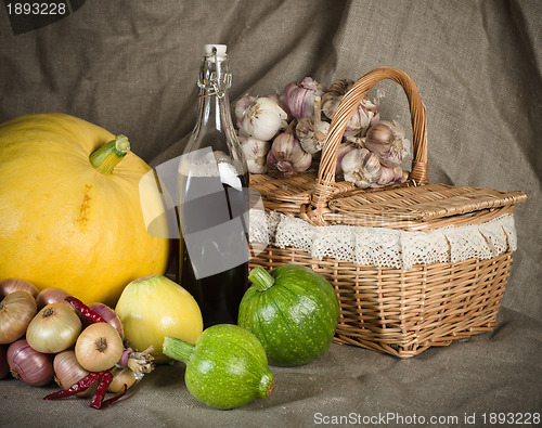 Image of Still-life with vegetables in rural style