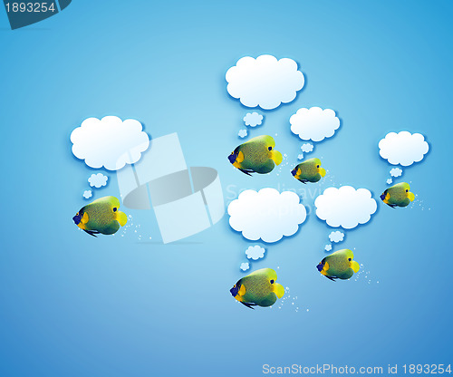 Image of angelfish with speech bubbles. 