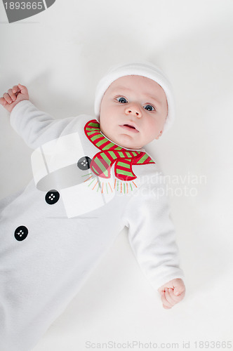 Image of Baby boy in snowman costume