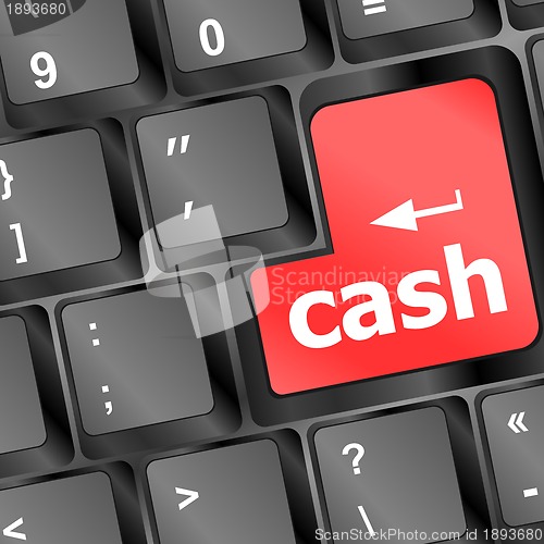 Image of red cash button on computer keyboard showing business concept