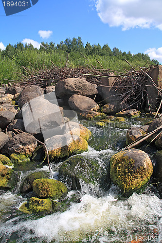 Image of quick river flow amongst stone 