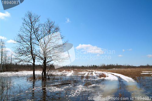 Image of snow road in spring water