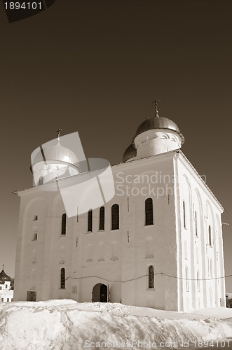 Image of christian church on territory of the orthodox priory , sepia