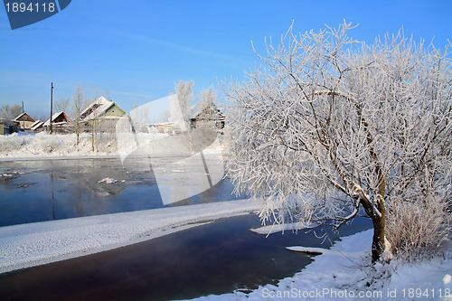 Image of winter ice on river near villages