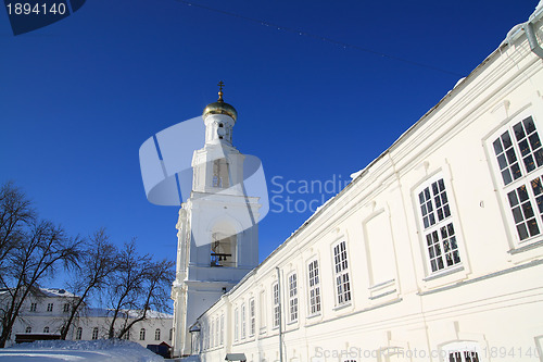 Image of christian orthodox male priory amongst snow