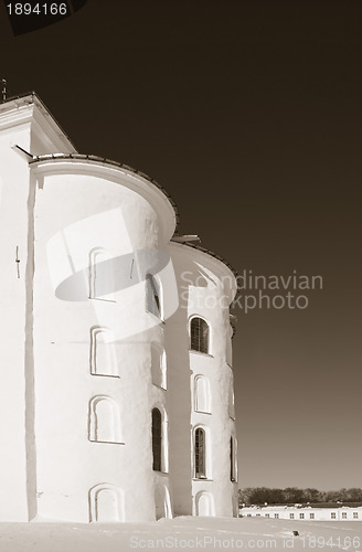 Image of blanching wall of the orthodox priory, sepia