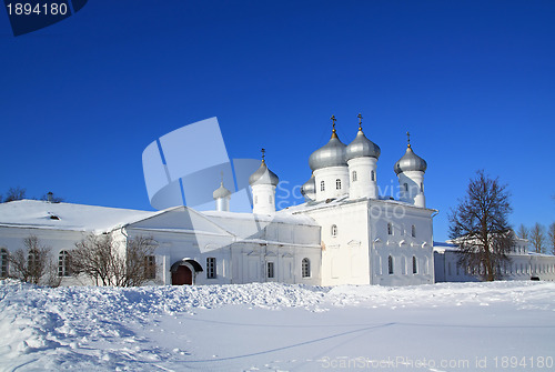 Image of christian orthodox male priory amongst snow