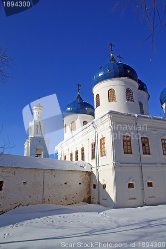 Image of christian orthodox male priory amongst snow