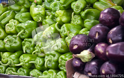 Image of sweet peppers and eggplants
