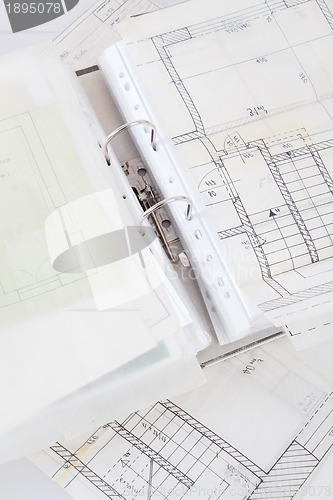 Image of Architectural plans of the old paper and file with the project