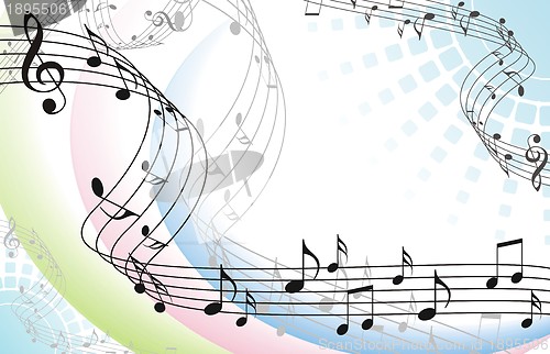 Image of abstract music background with musical notes on white