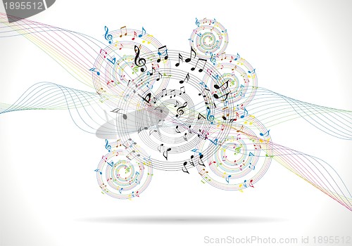 Image of abstract music background with musical notes on white