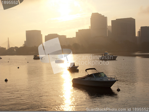 Image of Motorboats anchored in the Charles River in Boston
