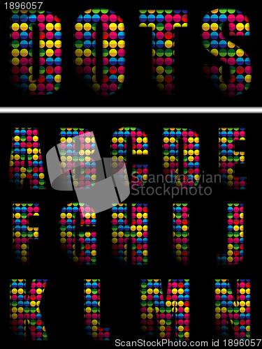 Image of Alphabet Dots Color on Black Background