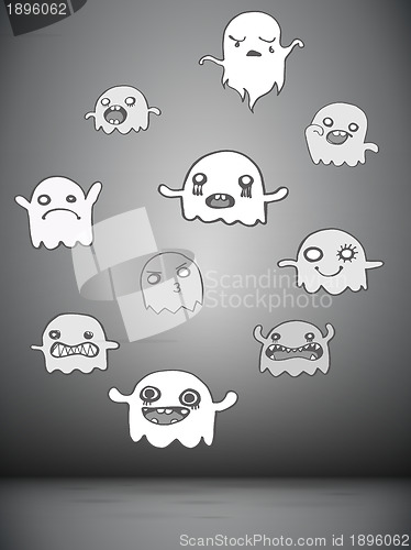 Image of Set of 10 Cute Ghosts Stickers. Vector Image