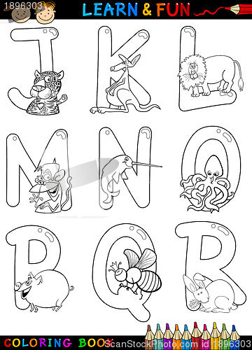 Image of Cartoon Alphabet with Animals for coloring