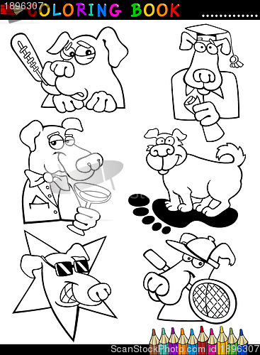 Image of Cartoon Dogs for Coloring Book or Page
