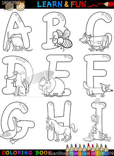 Image of Cartoon Alphabet with Animals for coloring