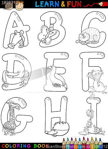 Image of Cartoon Alphabet with Animals for coloring