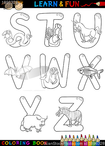 Image of Cartoon Alphabet with Animals for coloring