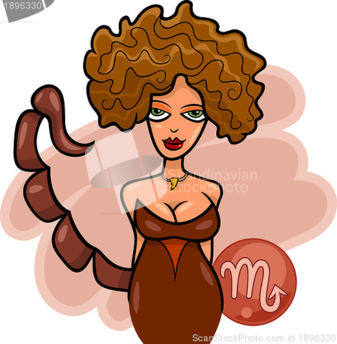 Image of woman cartoon illustration scorpio sign