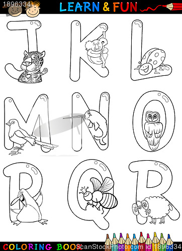 Image of Cartoon Alphabet with Animals for coloring