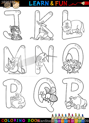 Image of Cartoon Alphabet with Animals for coloring