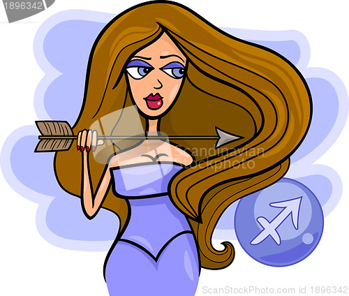 Image of woman cartoon illustration sagittarius sign