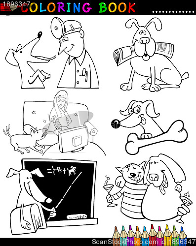 Image of Cartoon Dogs for Coloring Book or Page