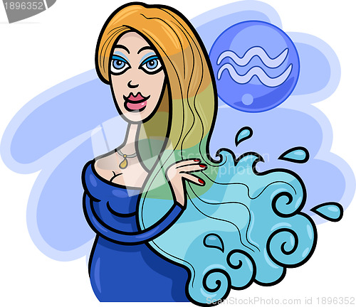 Image of woman cartoon illustration aquarius sign