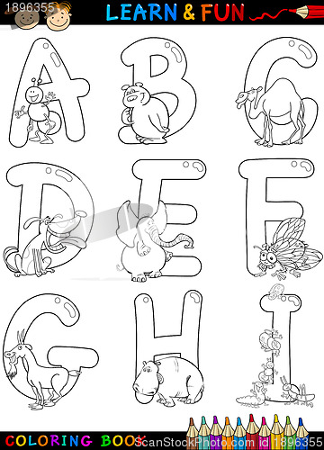 Image of Cartoon Alphabet with Animals for coloring