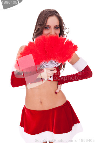 Image of sexy santa with red feather fan