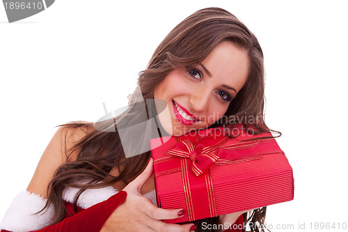 Image of santa embracing a little gift box