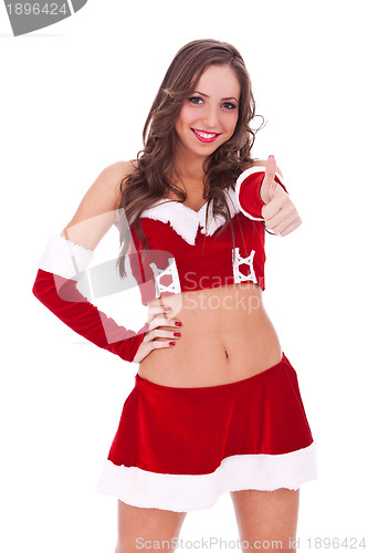 Image of young santa woman with ok gesture